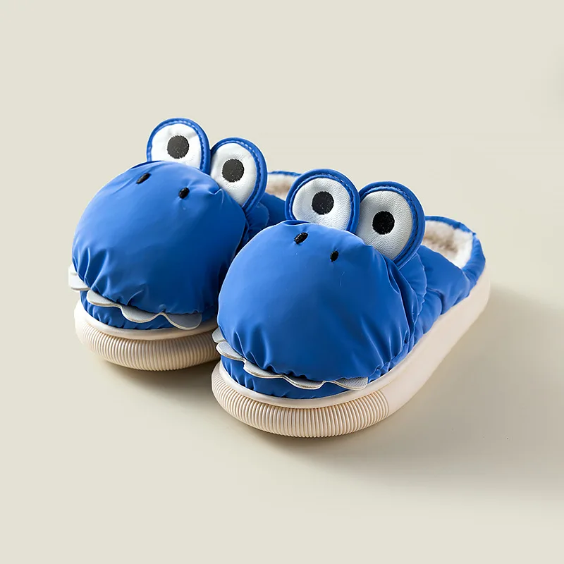 Children Cotton Slippers Girls Boys Warm Winter Indoor Household Crocodile Non-slip Waterproof Down Cute Cartoon Baby Slippers