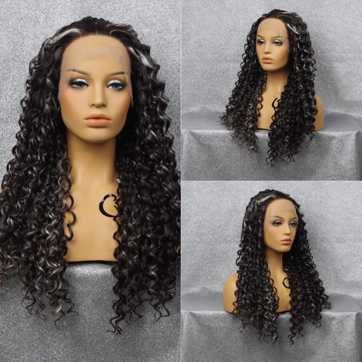 Black White Spotted Synthetic Front Lace Wig Comfortable Lightweight Glue-free Breathable Heat-resistant Cosplay Wig