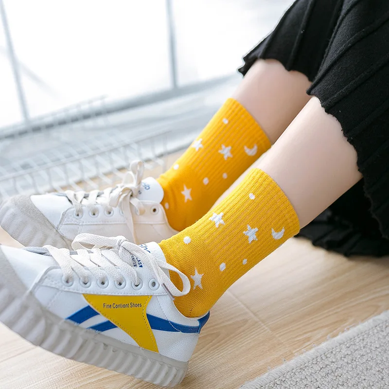 Japanese Korean Harajuku Silver Silk Woman Socks with Star Moon Cartoon Funny Socks Women Casual Kawaii Calcetines 31802