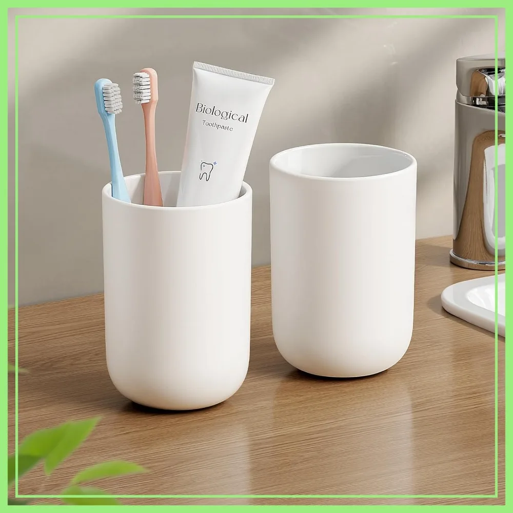 

2-Pack Reusable 13oz Bathroom Tumbler Cup, Unbreakable Plastic Toothbrush Holder for Counter Organizer