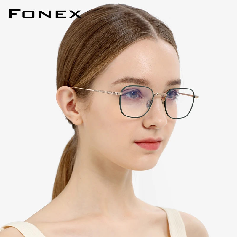 FONEX Titanium Eyeglasses Frame Women Trendy Brand Design Vintage Retro Square Glasses Men Japanese Ultralight Eyewear N015R