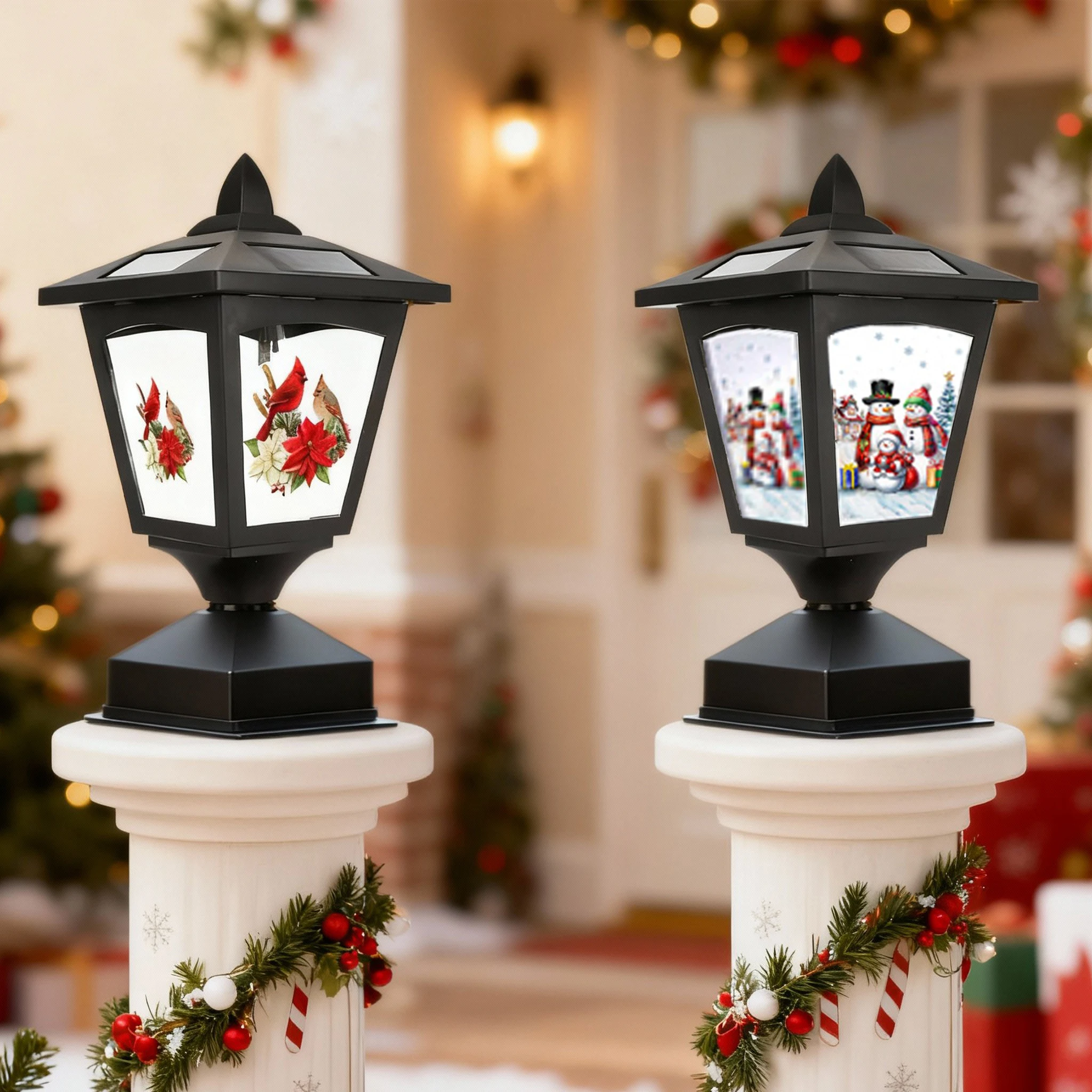 

2 Pack of Christmas Decorative Solar Post Lights for Garden Fences Walls Energy-saving Christmas Post Lamp Lights White Color
