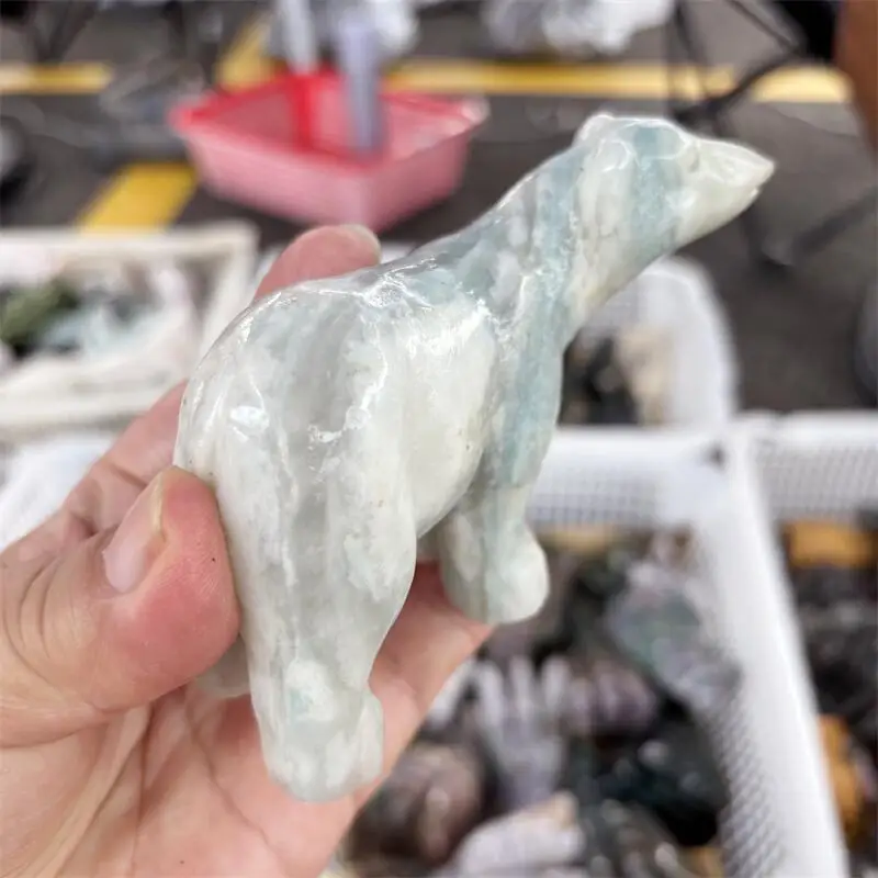 

Natural Blue And White Bear Carving Memnon Megalith Powerful Statue For Home Room Decoration Gift 1PCS