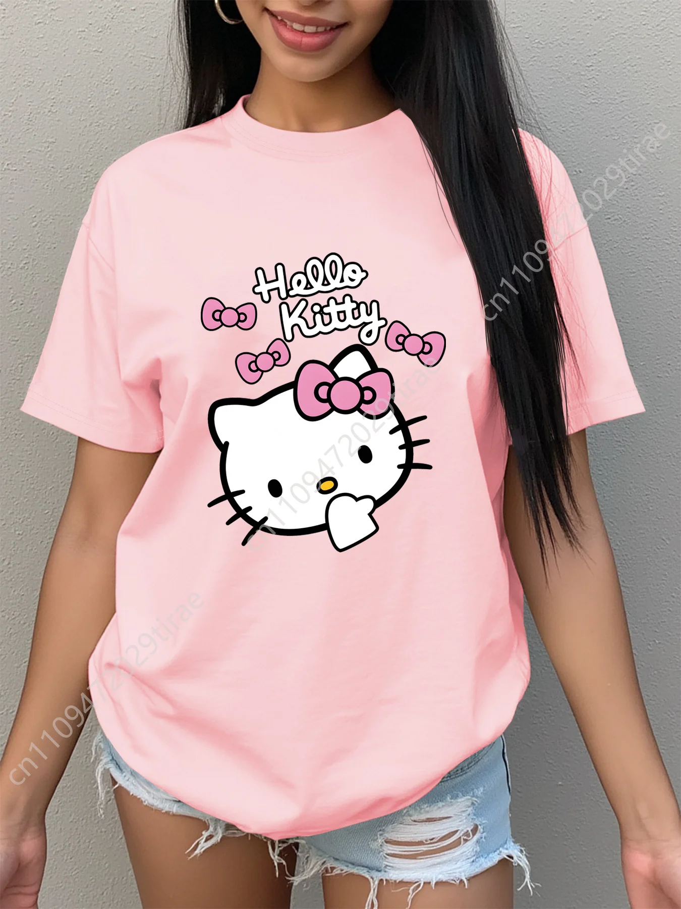 

Sanrio for Hello Kitty Women'S Casual Tee - Adorable Cartoon Design with Round Neck And Short Comfortable Cosplay