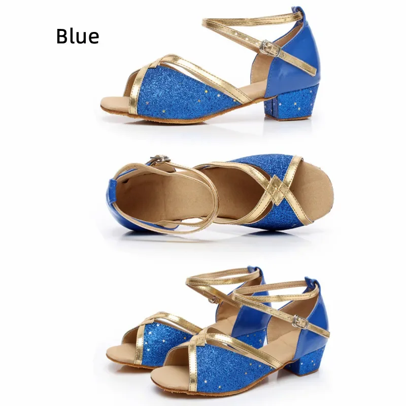 Children Ballroom Dance Shoes Woman Kids Latin Modern Dancing Shoes Girls Shoes Practice Salsa Tango Sandals 3.5CM Low Heel