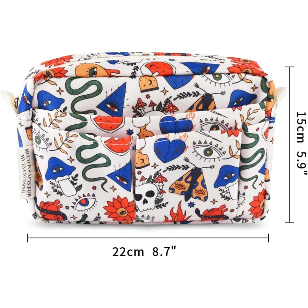 E-WEICHEN Organizador de portfólio com vários bolsos com zíper, bolsa de maquiagem essencial para viagem para mulheres, estação simples à prova d'água