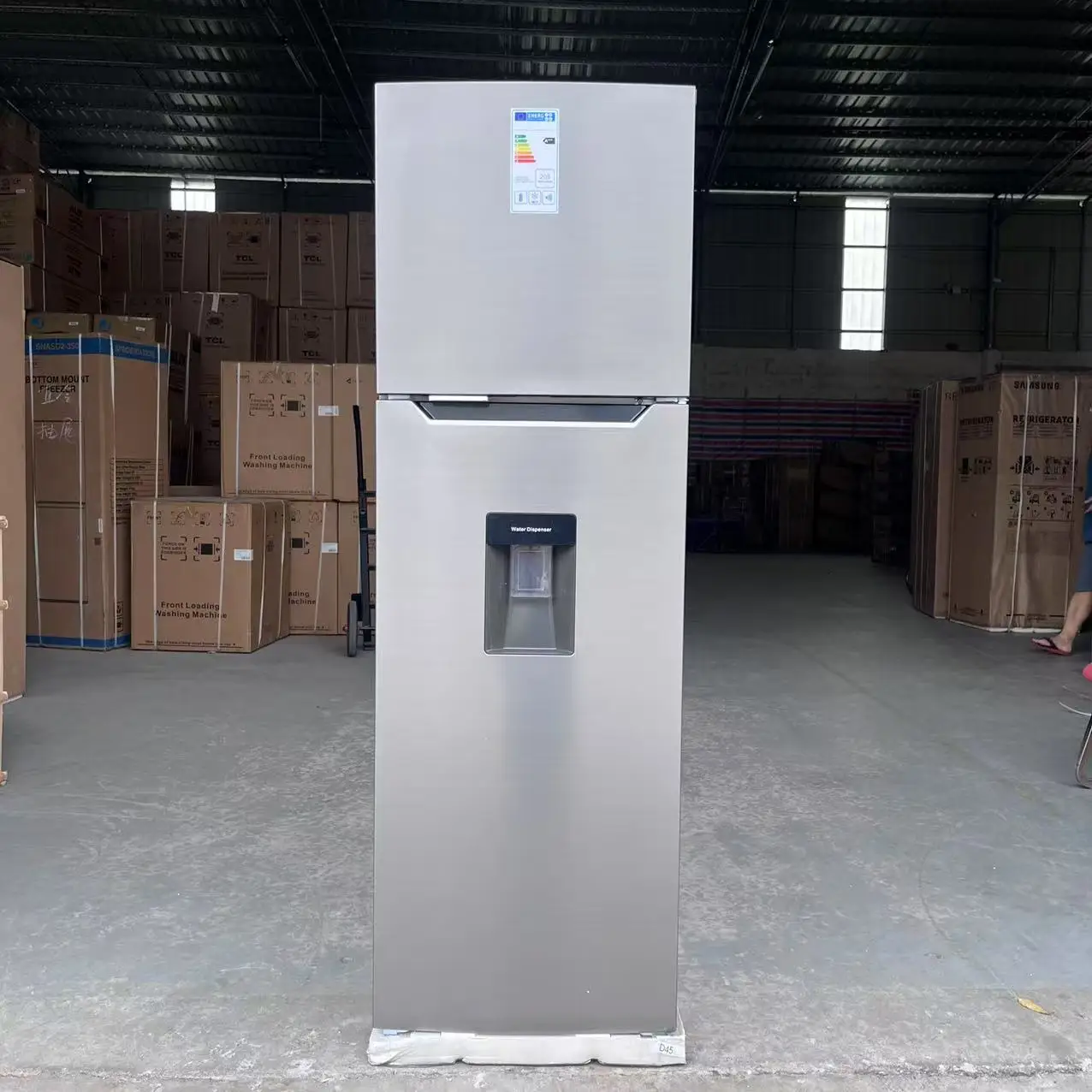 290L Double Door Upright Fridge Top Freezer with Water Dispenser Inverter Air Cooling Frost Free Refrigerator for Kitchen