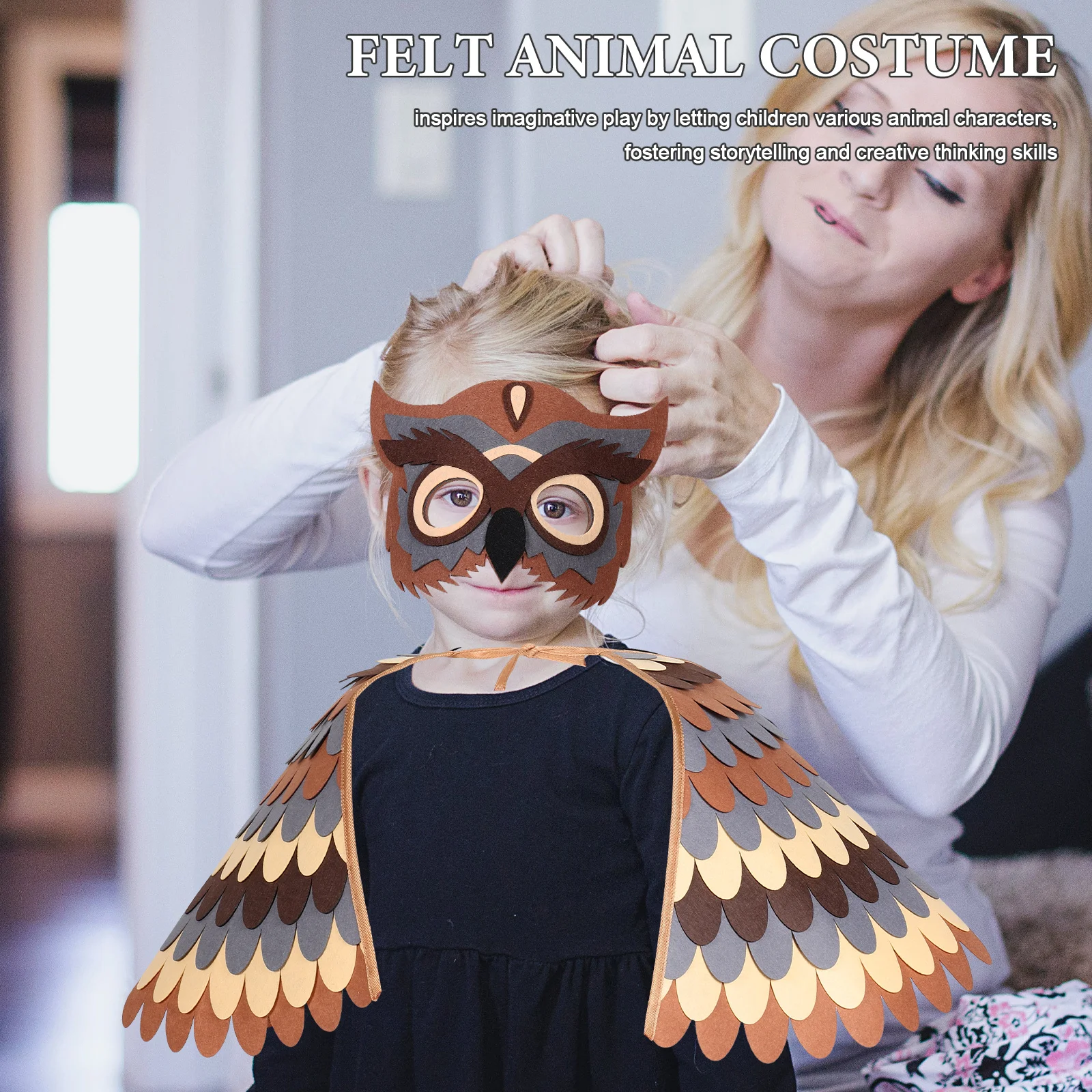Zestaw Kostiumów Zwierząt dla Dzieci Sowa Ptak Peleryna Maska Wygodny Filc Kreatywna Zabawa Impreza Szkolna Impreza Kostium Sowa