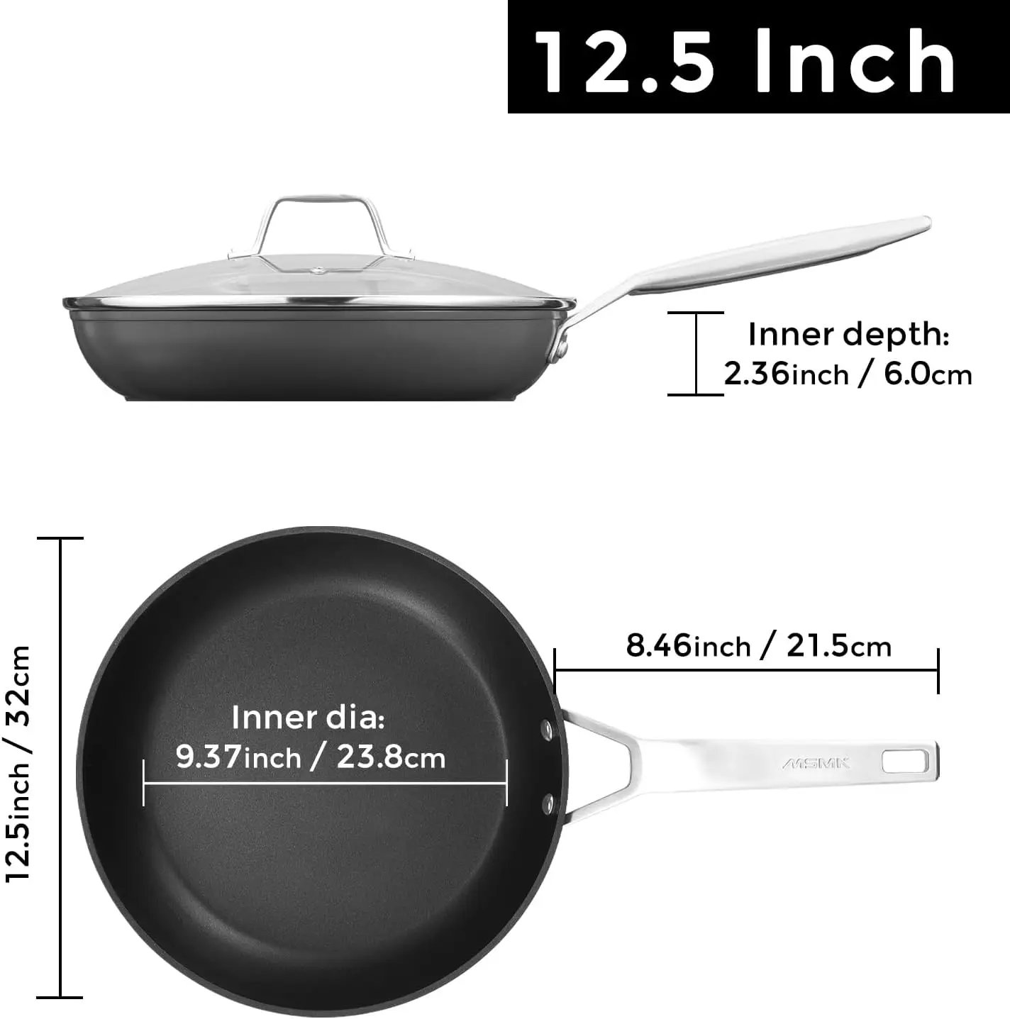 12 1/2 Inch Non-Stick Koekenpan Met Deksel, Titanium En Keramische Anti-Aanbaklaag Grote Koekenpan, Blijf Koel Handvat, Krasbestendig, Nee