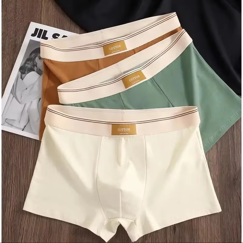 3Pcs Men's Hombre Panties Boxershorts Comfortable Breathable Cotton Sexy Solid Color Underwear Boxer Shorts