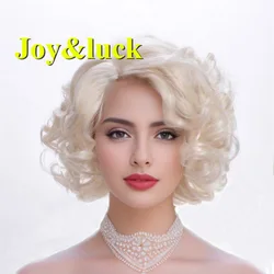 Perruque Synthétique Courte Blonde Naturelle Bouclée pour Femme, Postiche avec Partie Centrale ou 03