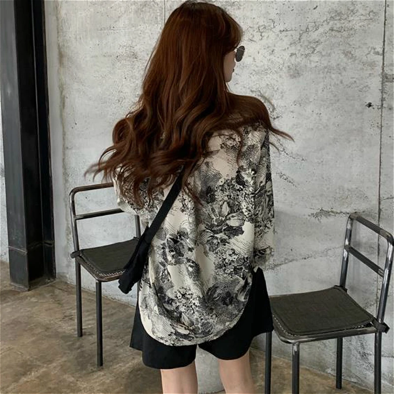 Shirts Women Vintage Chic BF High Street Harajuku Print Teens Clothes All-match Popular Casual Long Sleeve Ladies Sun-proof Top