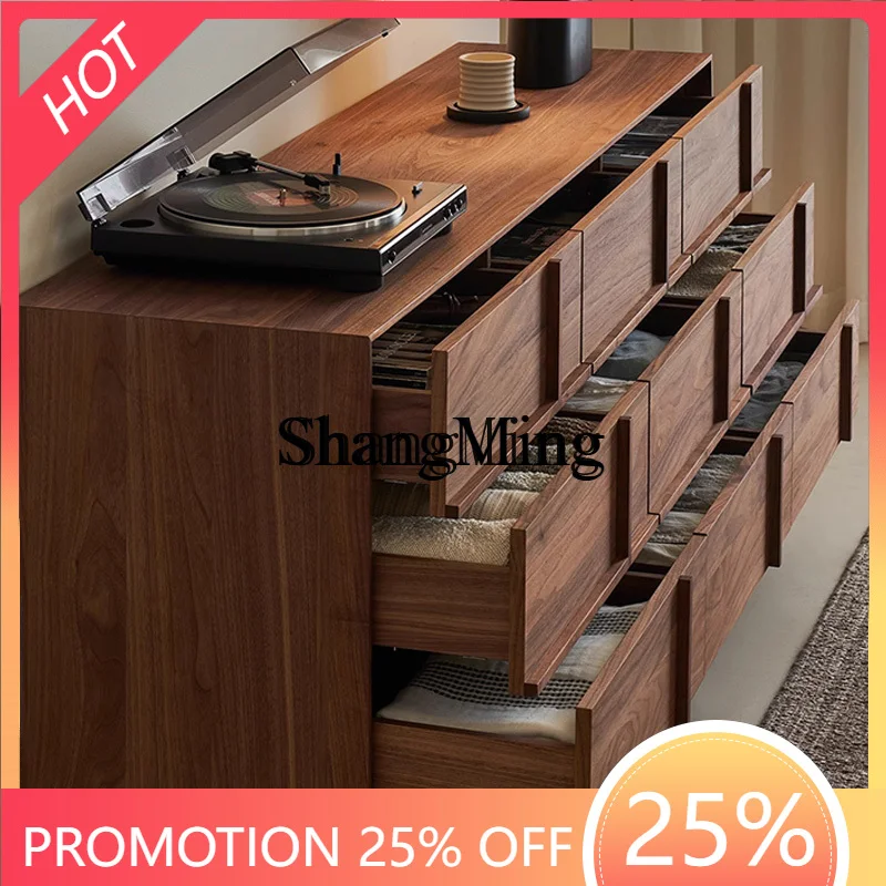 

Тумба-комод CL из орехового дерева в стиле средневековый ваби-саби, ретро, простой, для гостиной, с отделкой под кость, девять ящиков