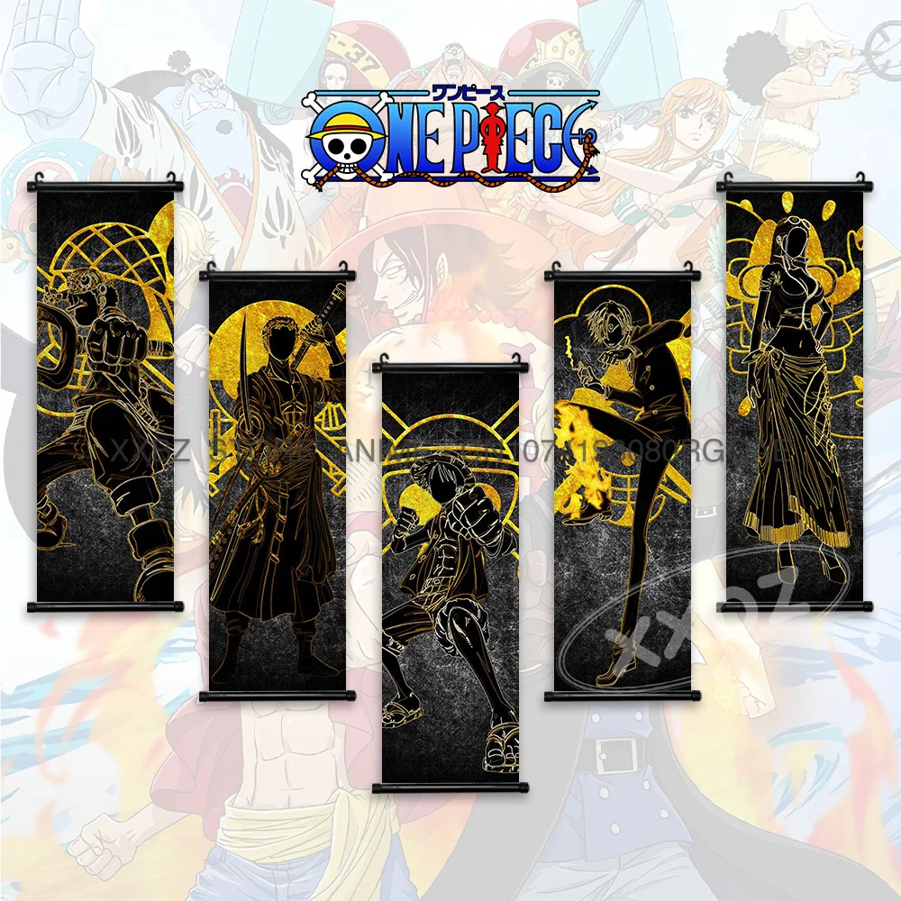 

ONE PIECE Scrolls Pictures Canvas Luffy Hanging Paintings Nami Wall Art Zoro Anime Posters Sanji Latest Bedroom Robin Home Decor