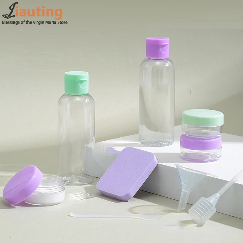 9pcs Travel Bottle Set Empty Refillable Spray Squeeze Shampoo Soap Cream Conditioner Lotion Body Wash Container Kit For Toiletry