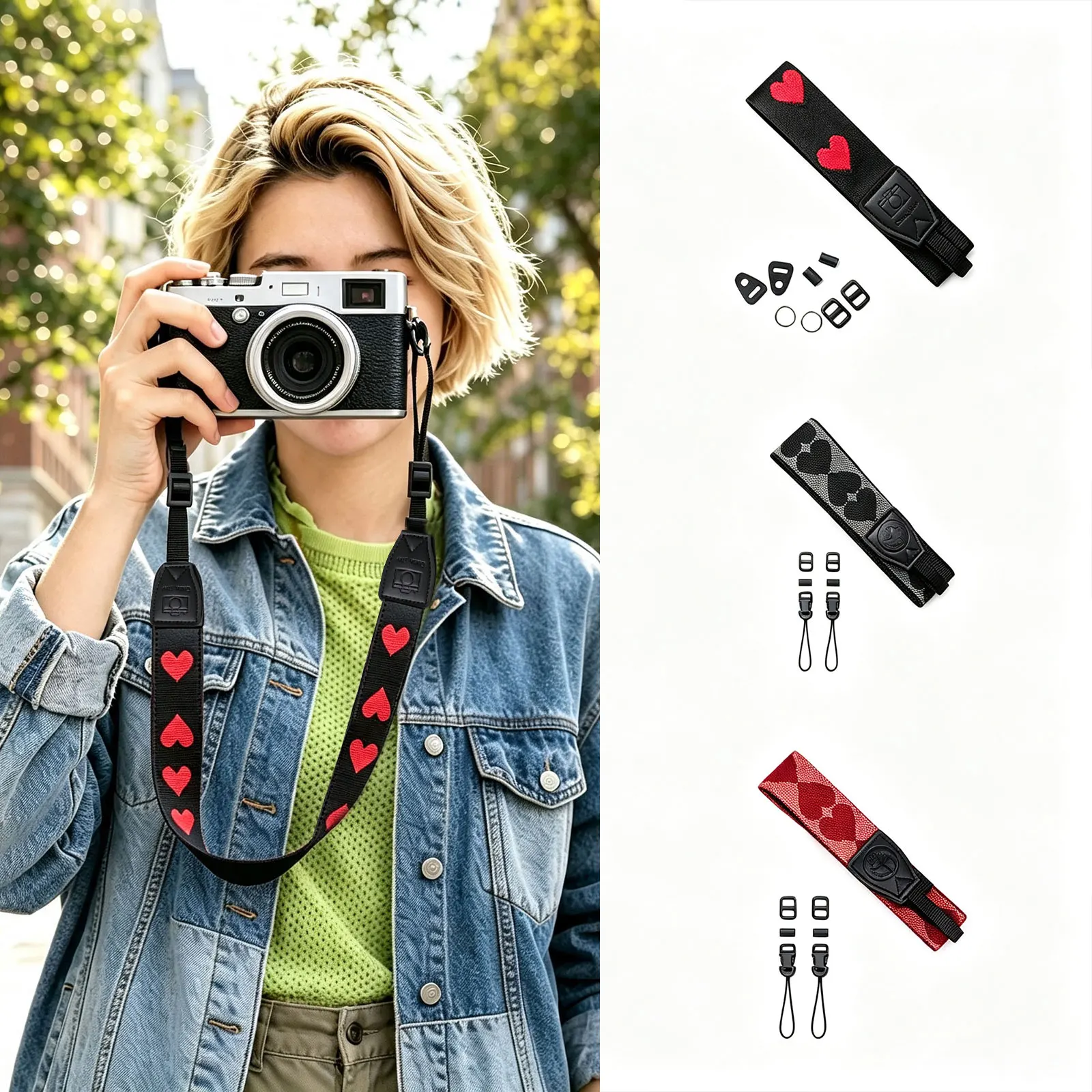 Adjustable Camera Strap Durable Nylon Colorful Love Heart Style Neck Shoulder Strap Belt for SLR DSLR Camera