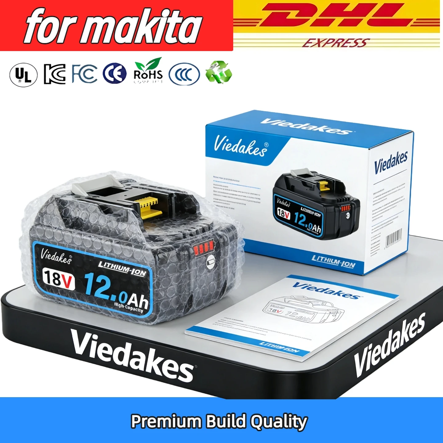 

100% for Makita 5Ah 6Ah 8Ah 18V Battery BL1830B BL1850B BL1850 BL1840 BL1860 BL1815 Replacement Lithium Battery