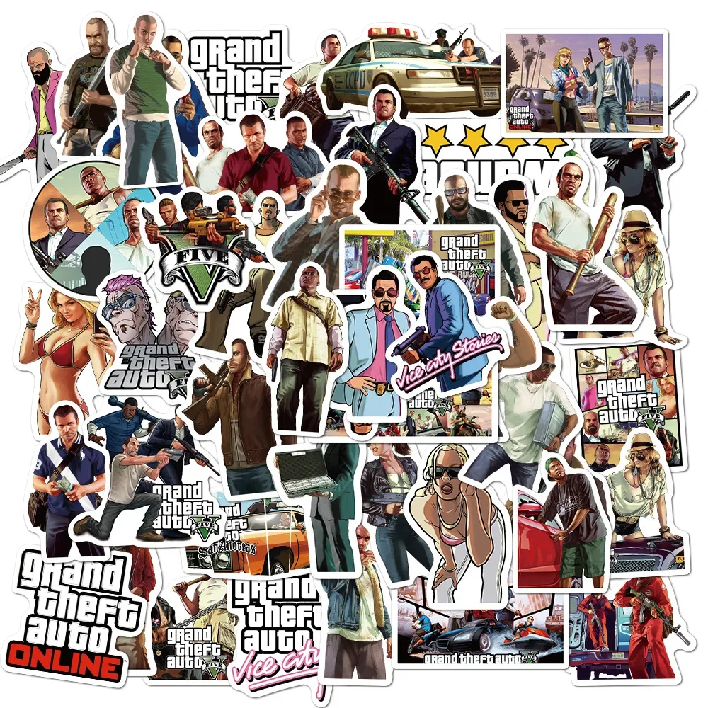 Jogo gta adesivos para crianças, decalques de vinil à prova d\'água para laptop, skate, guitarra, telefone, bagagem, carro, legal, diy, brinquedo,