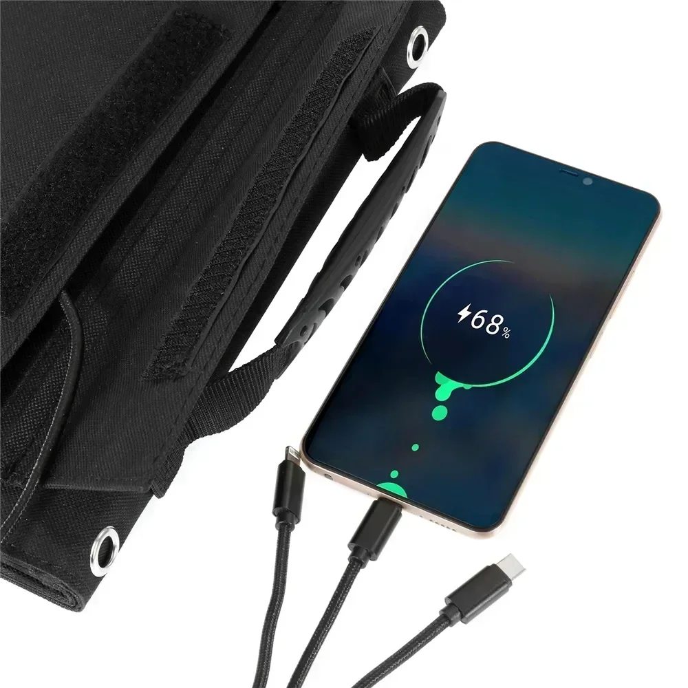 Imagem -04 - Portátil Painel Solar Folding Bolsa Carregador Solar Fonte de Alimentação ao ar Livre Gerador de Telefone Móvel Usb e Saída dc 120w Novo 2024