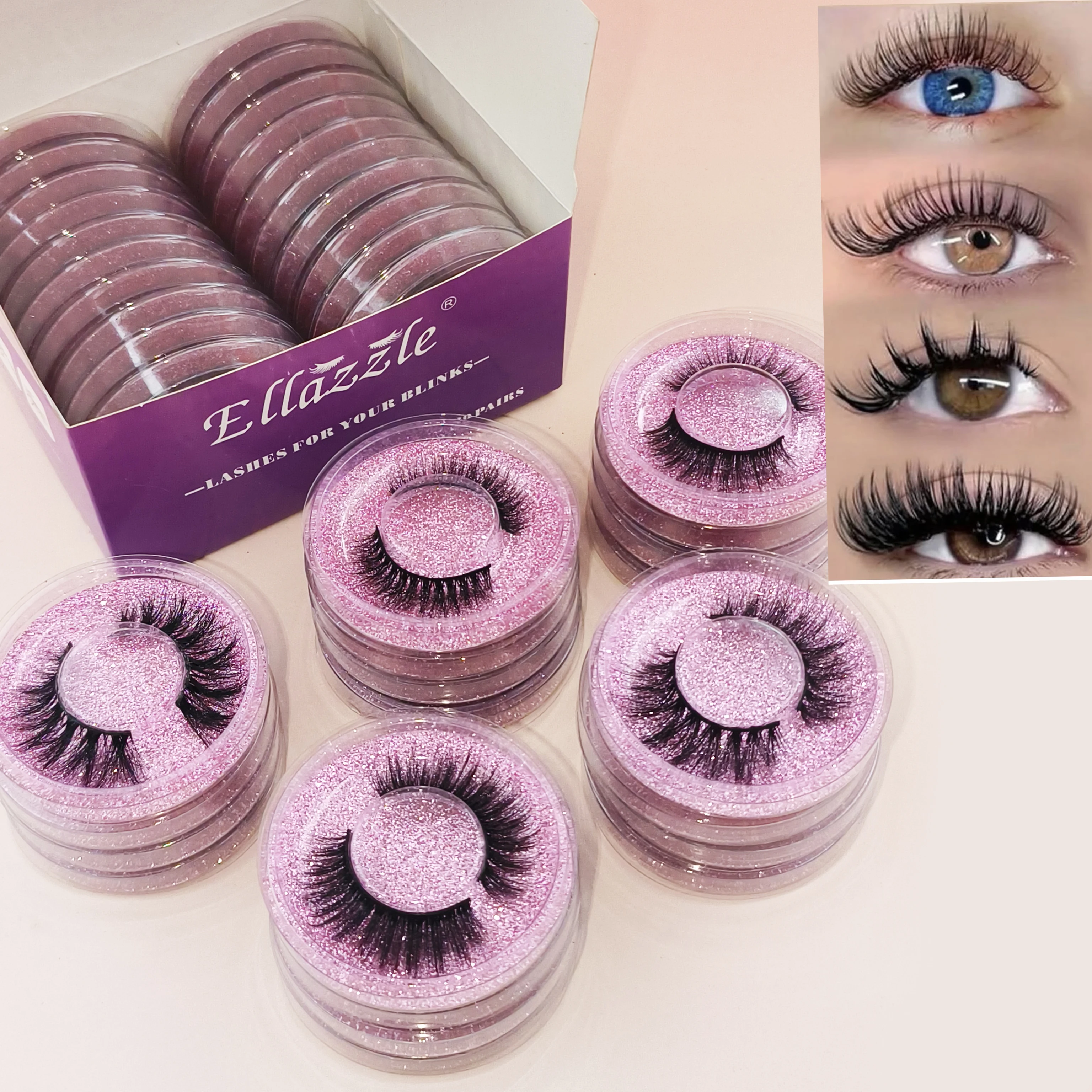 20 Pairs 3D Mink Lashes Cat Eyelashes Fluffy Wispy Volume Lashes Natural Feathery Effect Lightweight Flexible Band Fake Lashes