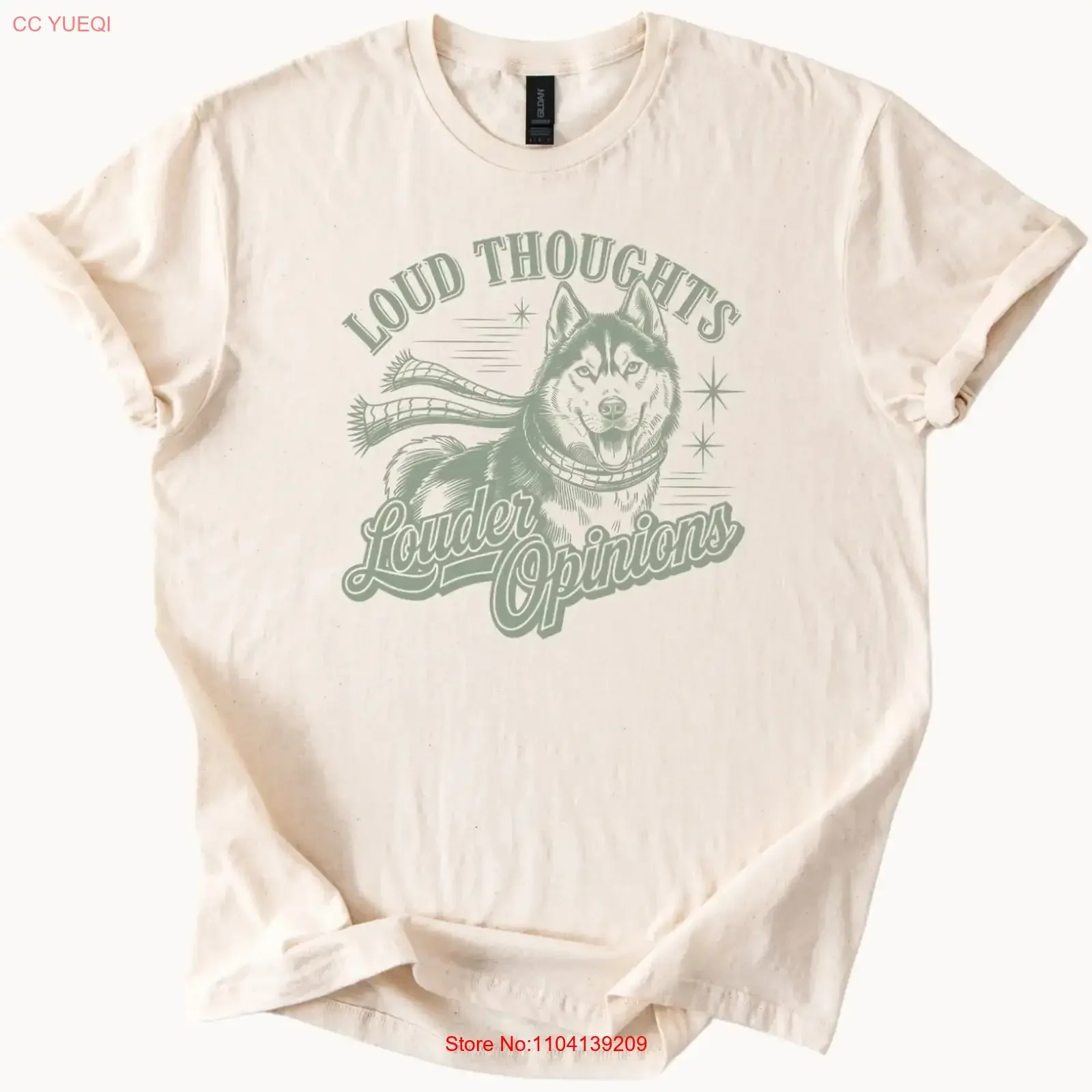 Husky Dog T Shirt Loud Thoughts Louder Opinions Funny Pet Lover  vintage Washed homme Top For Everyday Wear Versatile Unisex