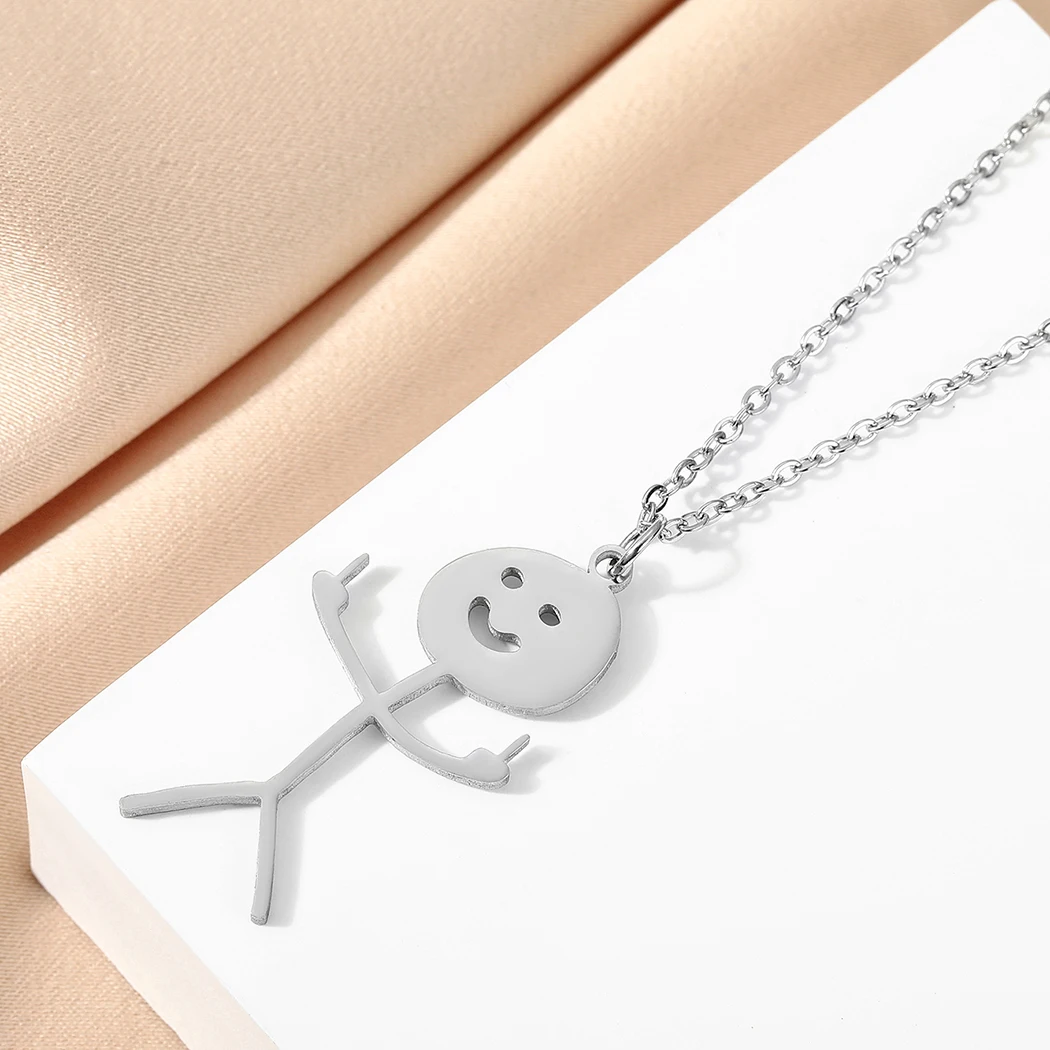 Todorova Stainless Steel Funny Doodle Middle Hand Gesture Pendant Necklace For Women Hiphop Halloween Personalized Jewelry Gift