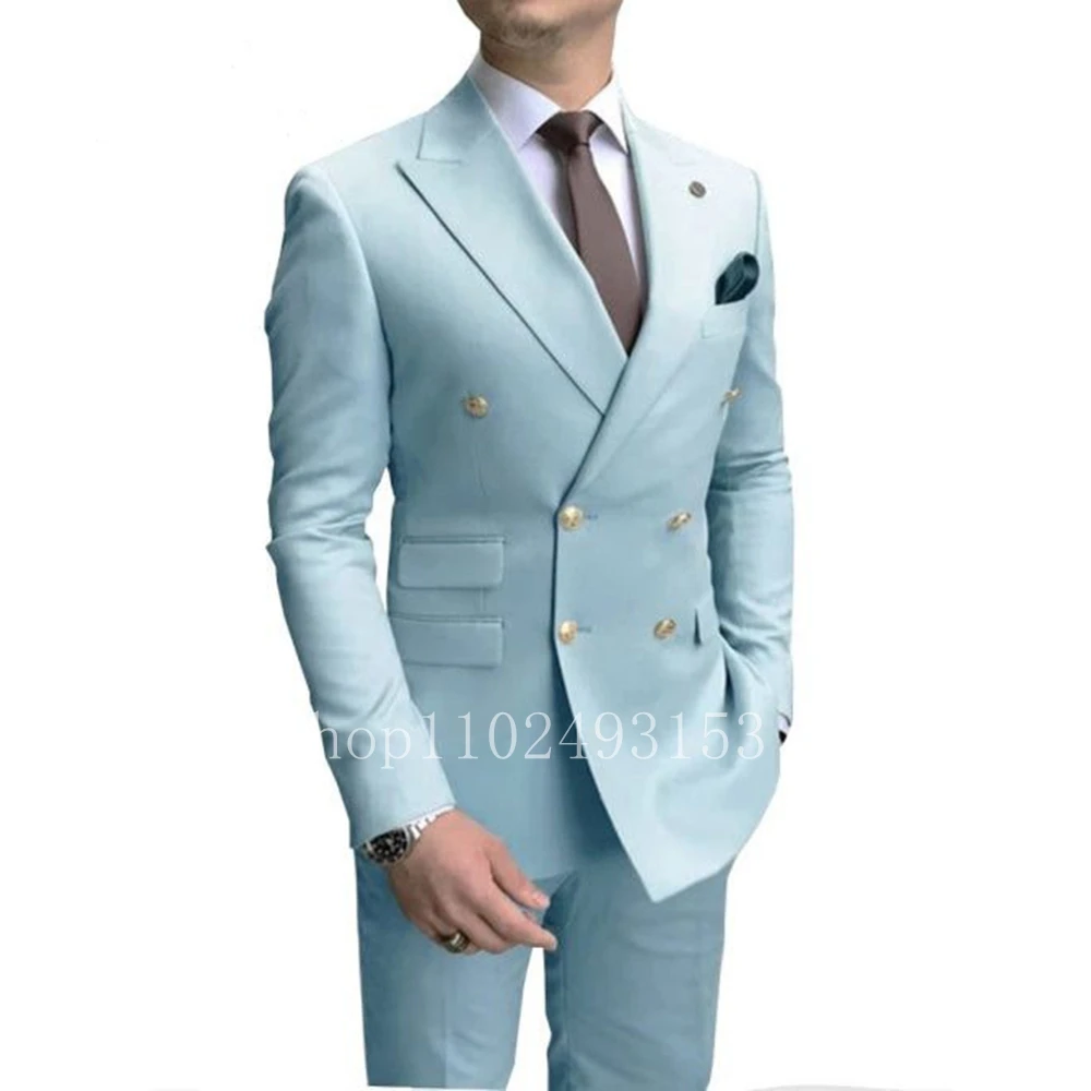 New Fashion White Male Suits Slim Fit 2 Pieces Double Breasted Elegant Formal Best Men Male Wedding Suits Set Costume Homme