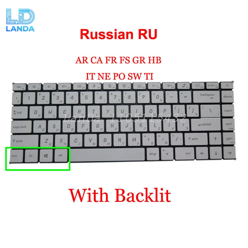 Backlit FR GR IT PO NE CA AR FS Keyboard For MSI Prestige 14 A10RAS A10RB A10RBS A10SC Prestige 15 A10 A10SC White No Frame New