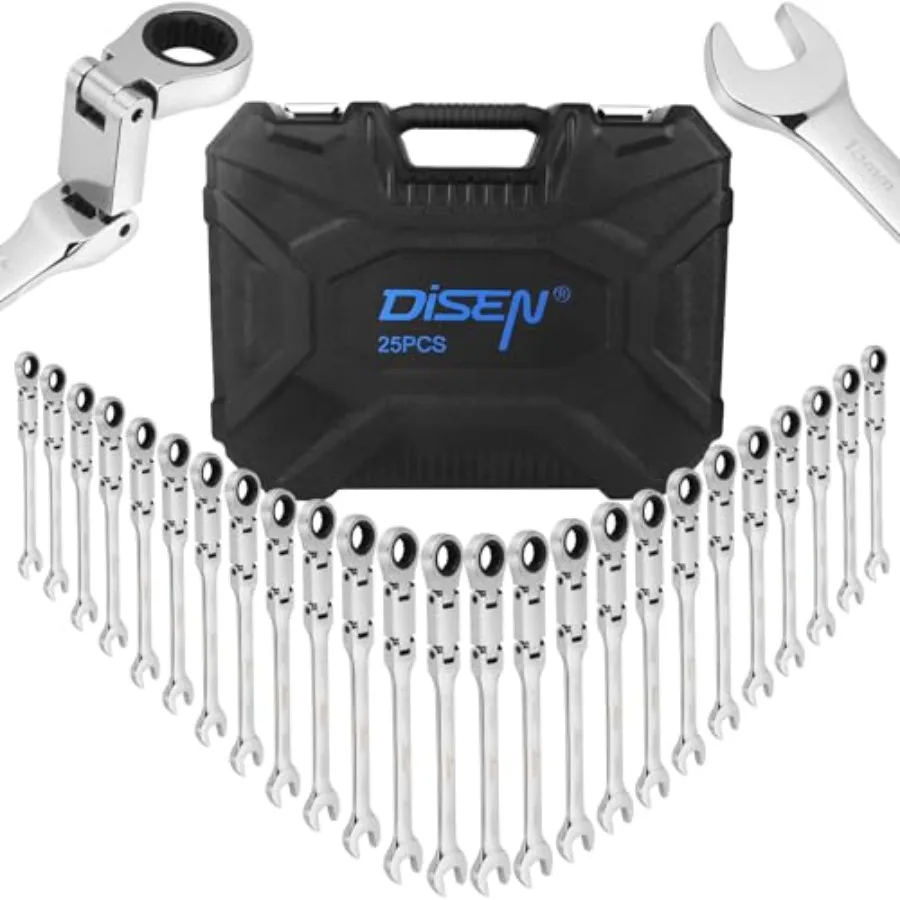 

Ratcheting Wrench Set 25pcs Flex Head Ratchet Wrenches Double Foldable Metric 8-19mm and SAE 1/4'' -3/4'' 72-Teeth Cr-V Steel 1