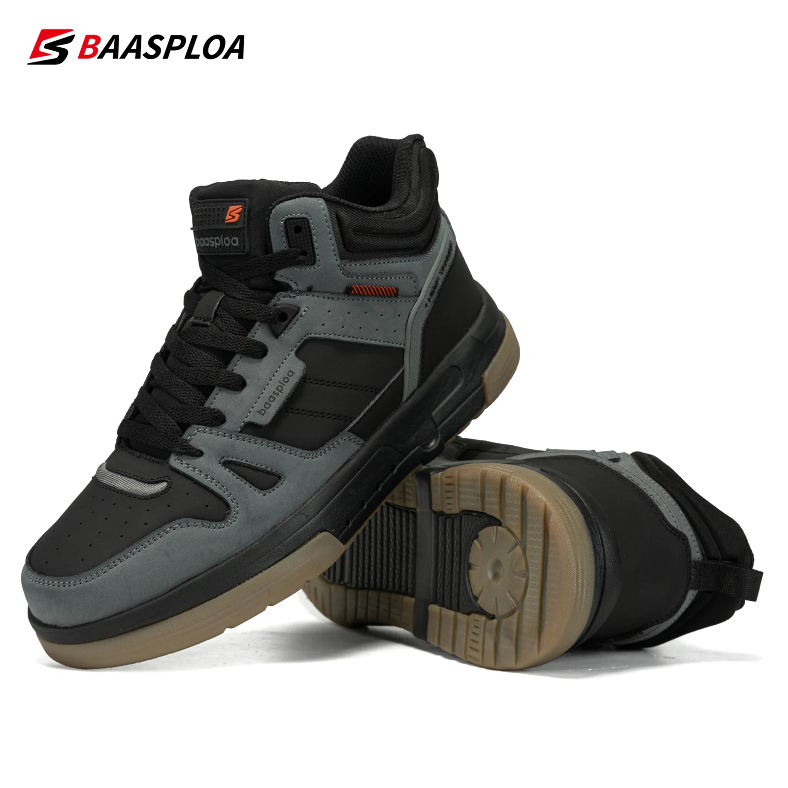 

Baasploa Men's Sneakers New Fashion Plush Warm Waterproof Leather Skateboard Shoes Male Casual Non-Slip Lace up Sports Shoes ﻿