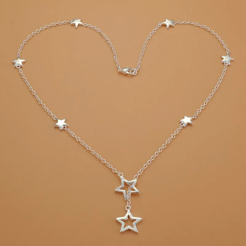 Neue Halskette aus 925er Sterlingsilber mit Sternen für Damen, Hochzeitsschmuck, luxuriöse Mode, Verlobung, hochwertige Klassiker, Partygeschenke