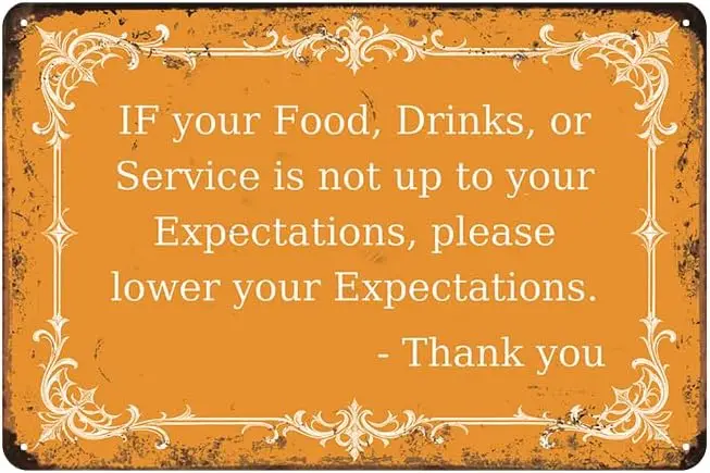 YOYI ART Man Cave Bar Sign - Lower Your Expectations, Sarcastic Metal Tin Wall Decor for Customer Service,Man Cave, Bar or Resta