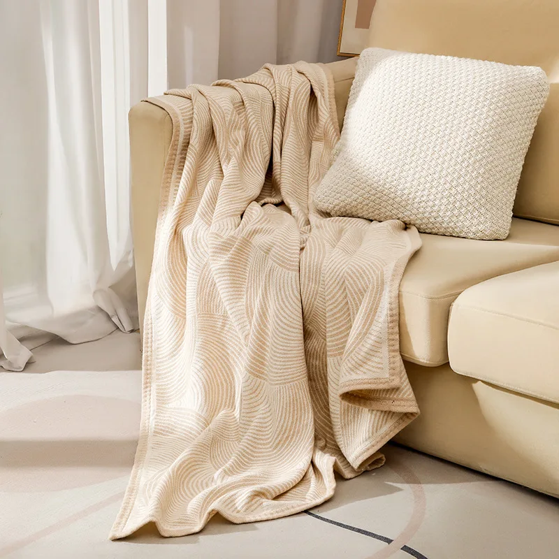 Luxury Circular Arc Printed Thread Blanket 120X150Cm Portable Airplane Blankets for Travel Skin-Friendly Nap Shawl for Office