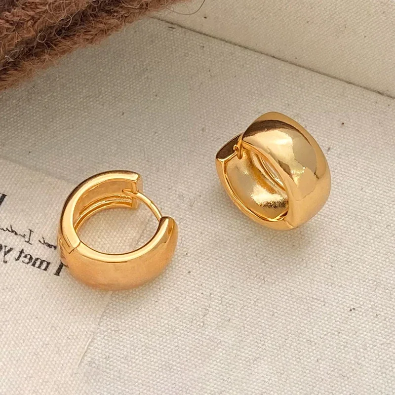 

Real 925 Sterling Silver 18K Gold Minimalist Classic Round Huggies Hoop Earrings for Women Fine Jewelry Light Luxury Accessories