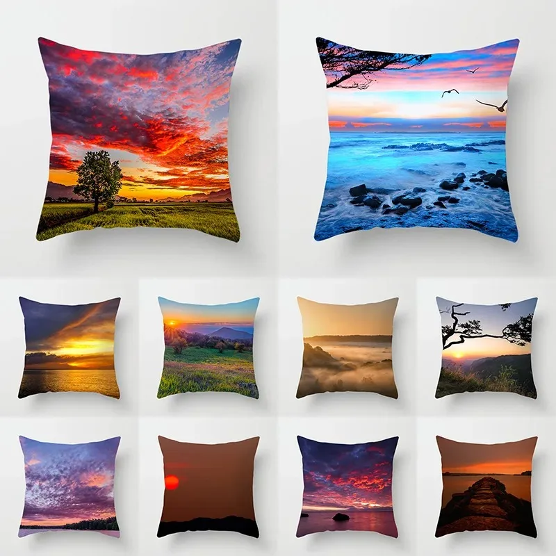 

Luxury Home Decor Pillow Cover Car Living Room Sofa Cushion Cover Sunset Beach Landscape Pattern Cushion Cover