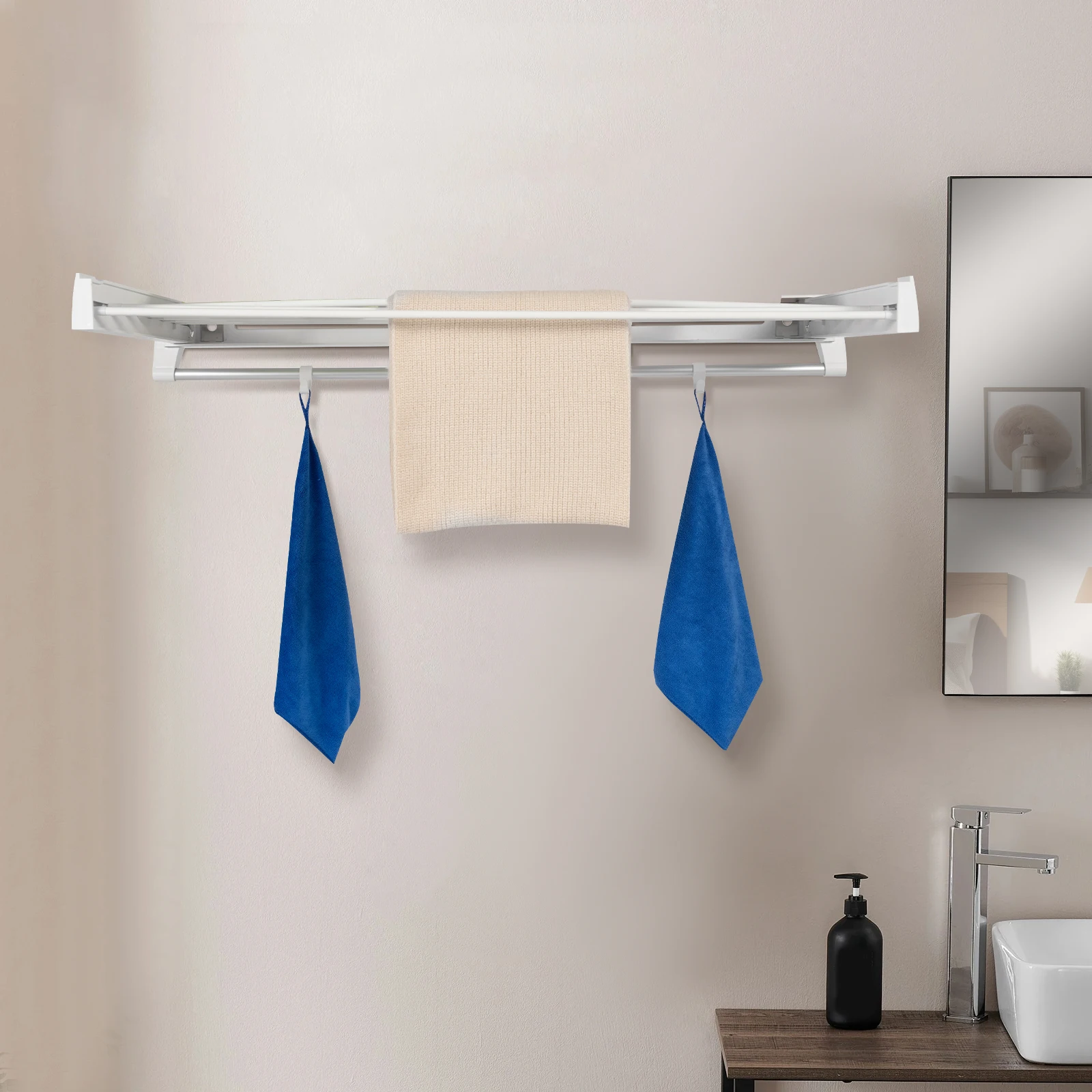 

Wall Mount Scalable Hanging Rack Collapsible Drying Rack Bathroom Laundry Rack Clothes Hanger Abs Wardrobe Closet Organizer