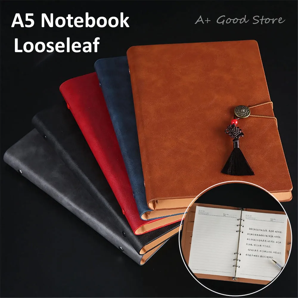 

Retro Loose Leaf Binder Notebook Journal A5 Pu Leather Note Book Planner Daily Notepad Replaceable Inner Core Student Stationery