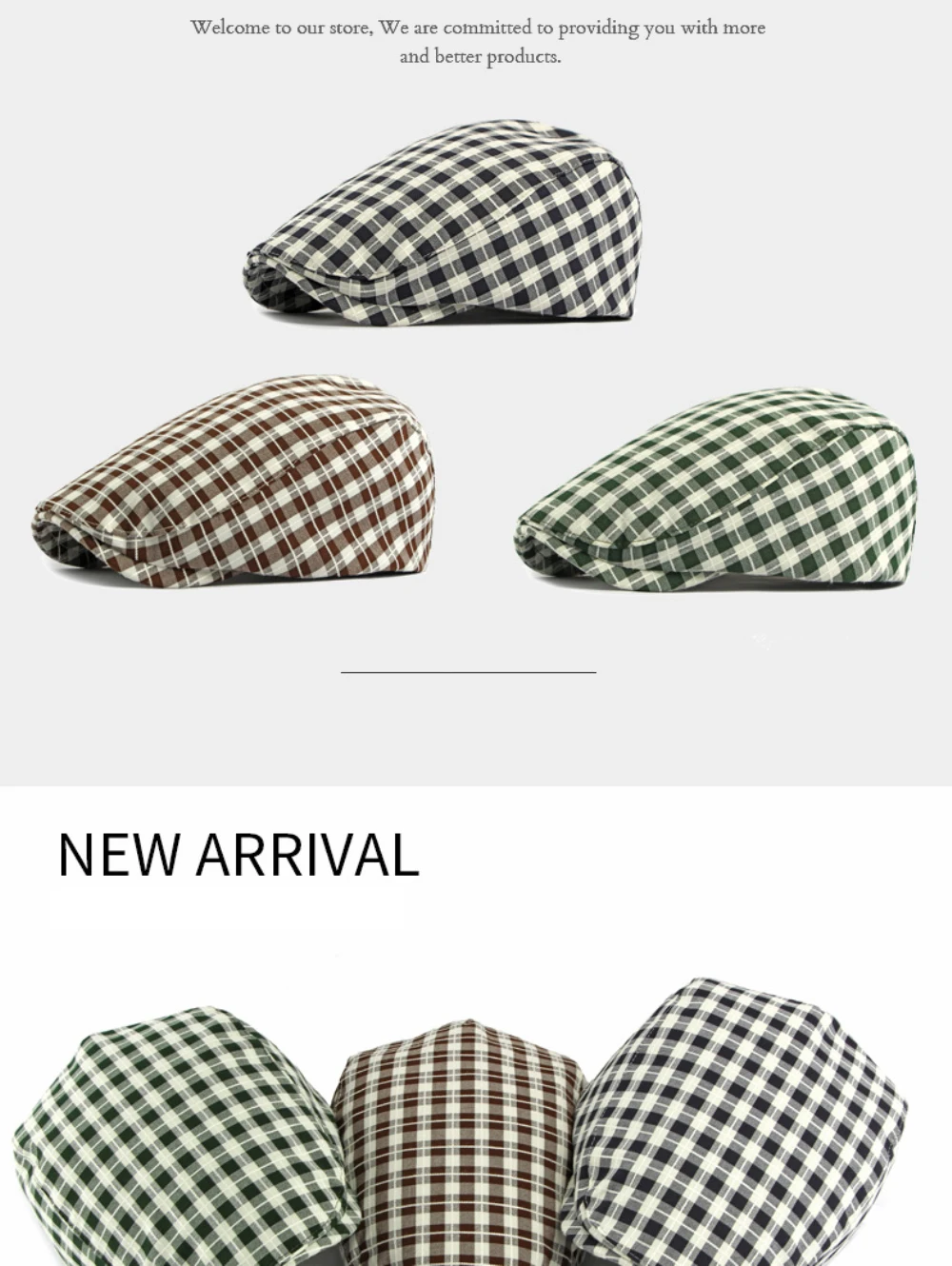 HT5076 Baskenmützen für Herren und Damen, Künstler- und Malermütze, Verstellbare Ivy-Flatcap, 2026 Neue Frühling-Sommer Karierte Baskenmütze – Detail 2