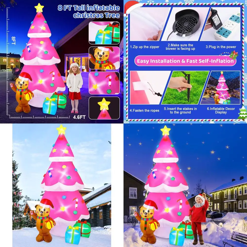 

Надувная розовая рождественская елка, уличное украшение с пряничным садом