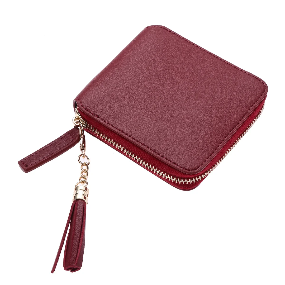 Short Wallet For Pu Compact Clutch 10X10.5X2.1Cm Wine Red Lightweight Daily Use Chic Purse Fashion Women