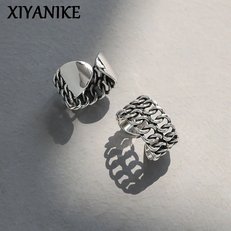 

XIYANIKE Vintage Double Layered Chain Cuff Rings For Women Girl Fashion New Jewelry Friend Gift Birthday Party anillos mujer