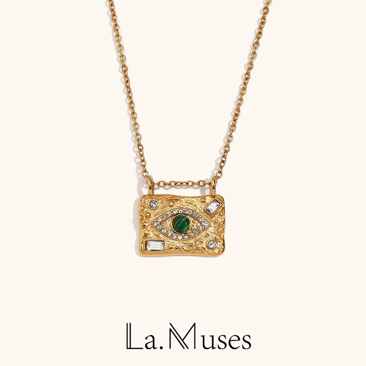 La. Muses-Colgante cuadrado de circonia cúbica brillante, ojo de piedra de pavo real, acero inoxidable, moda Retro, regalo de joyería resistente al agua