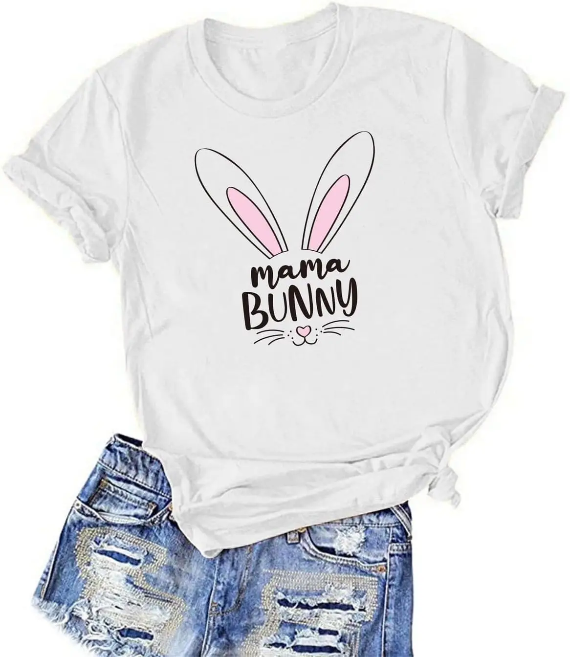 2024 Women's Happy Easter T-Shirt - Cute Mama Bunny Graphic Print, Crewneck Short Sleeve Pullover Tees