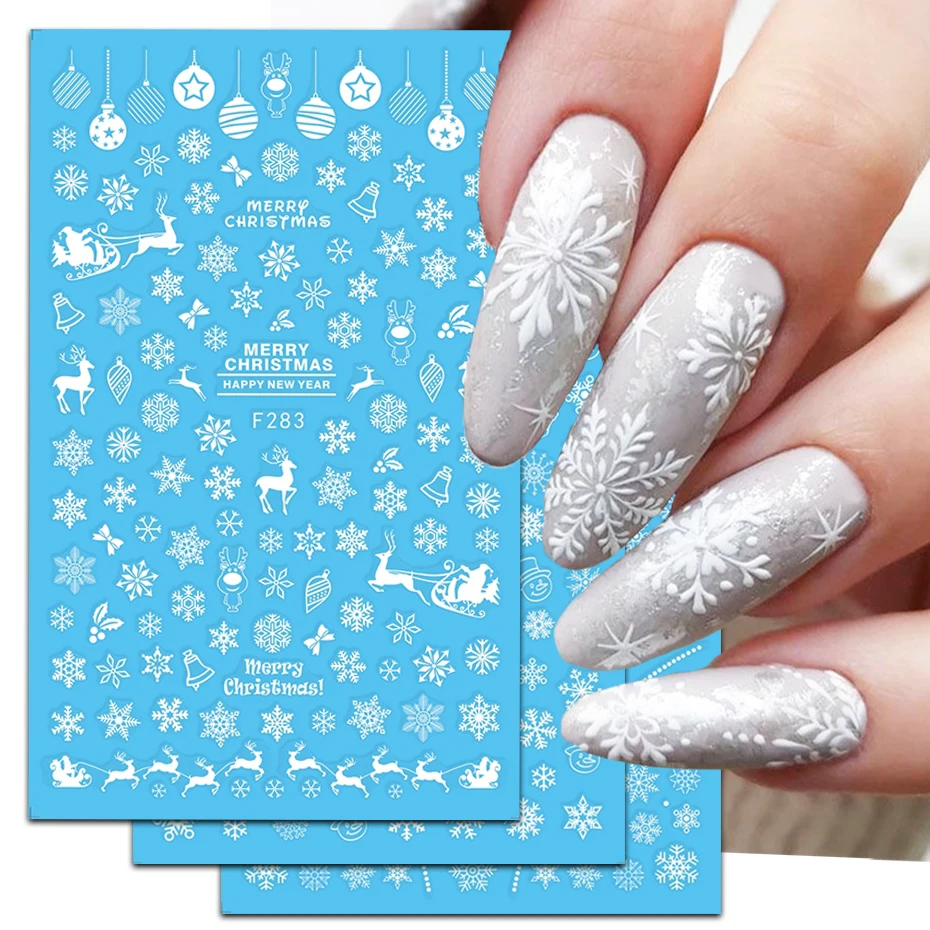 3D Nail Stickers Winter Cute Merry Christmas Trees Elk Snowflake Candy New Year Ahesive Manicure Nail Art Decorations BEF281-284