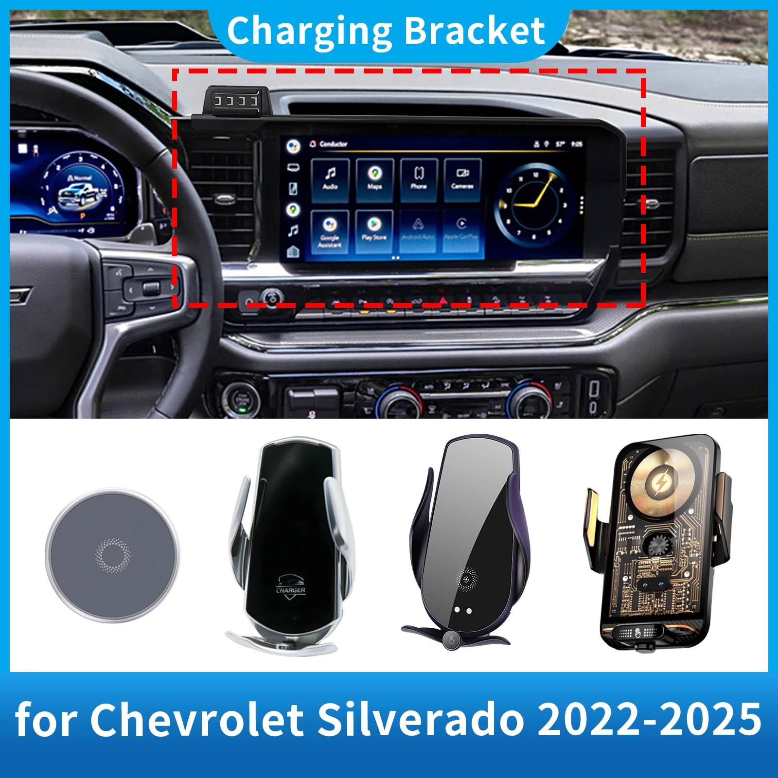 

Car Phone Holder for Chevy Chevrolet Silverado 2022 2023 2024 2025 1500 2500 3500 Screen Navigation GPS Bracket Base Charging