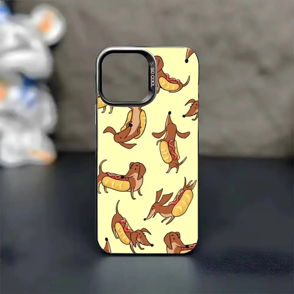 Funda de teléfono con diseño de perro salchicha, carcasa plateada de Color para IPhone 17 16 15 14 13 12 11 Pro Max Plus