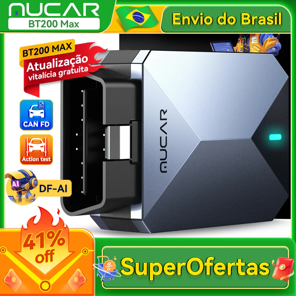 MUCAR BT200 MAX Auto OBD2 Scanner ELM327 CANFD Ferramenta bidirecional 15 Redefinir sistema completo Leitor de código de diagnóstico Atualização gratuita para a vida
