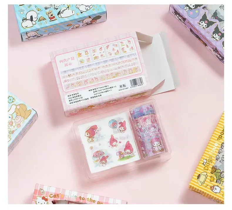 8Pcs/set New Sanrio mymelody Kuromi Cinnamoroll Pom Pom Purin Pochacco Tape Stickers Set Scrapbooking Diy Journaling Stationery