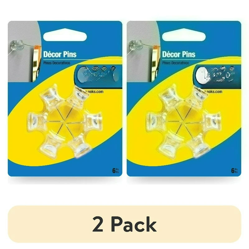 

(2 pack)Decor Pins, Lightweight Picture Hangers, Clear, Plastic, Pack of 6
