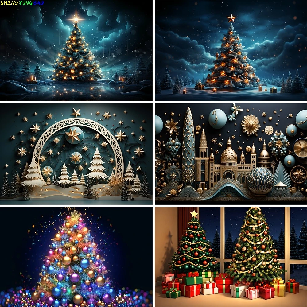 

Christmas Photography Background Xmas Tree Gift Fireplace Family Party Decor Banner Portrait Backdrop for Photo Studio